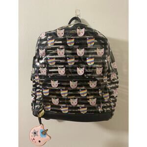 LUV‎ BETSEY JOHNSON Kitty Unicorn Lg Black Striped Clear Backpack NWOT